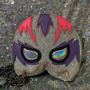 Glittery Mask Crossbody Bag with Chain Strap